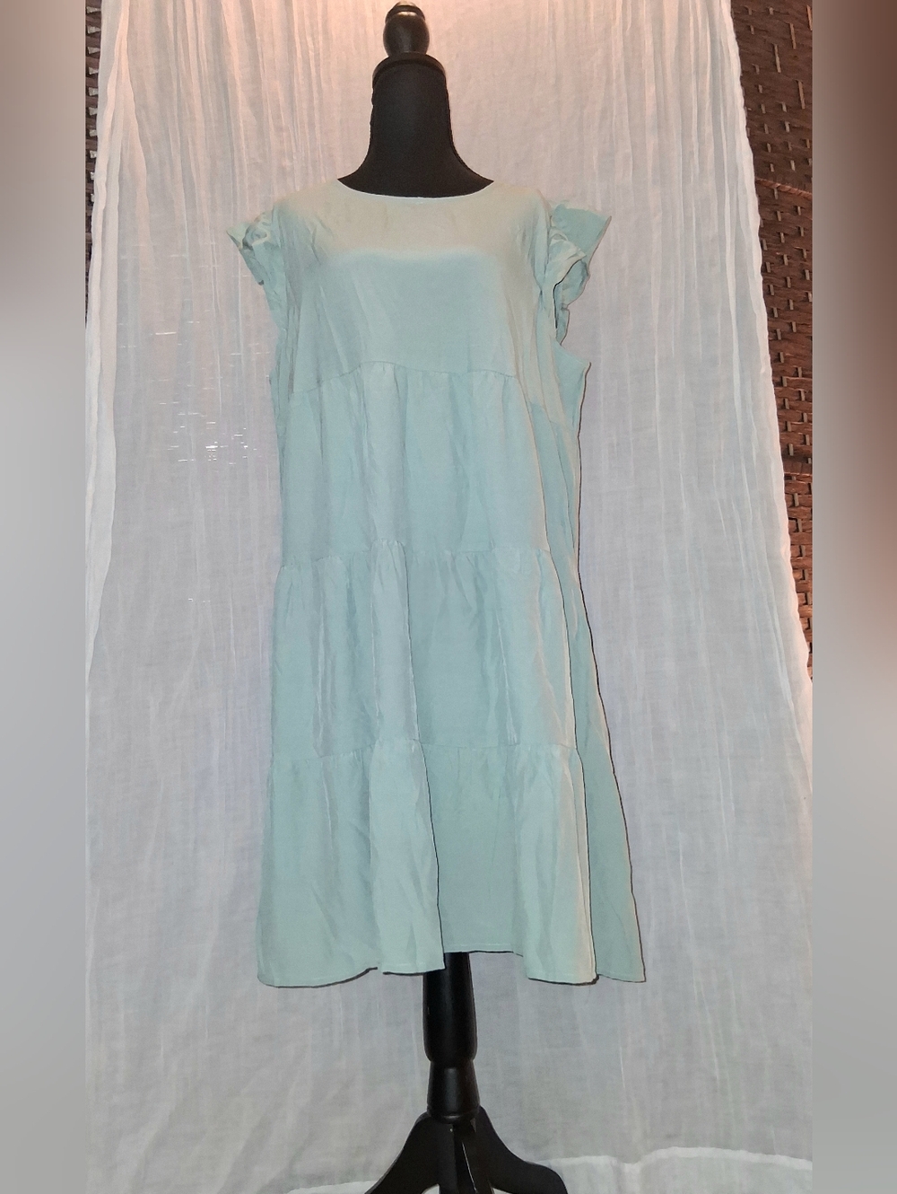 Mint Tiered Midi Dress with Flutter Sleeves